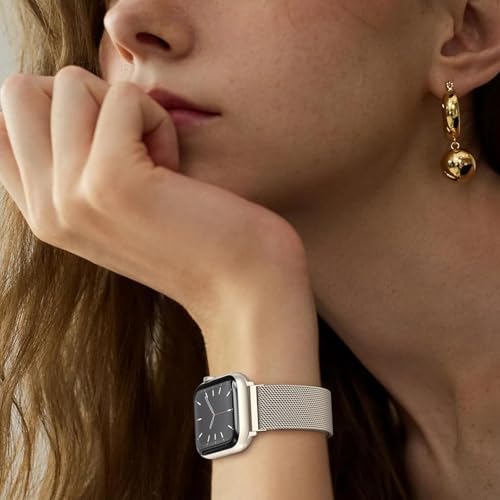 Stainless Steel Milanese Loop Compatible with Apple Watch Bands 49mm 46mm 45mm 44mm 42mm 38/40/41mm Men Women；Mesh Loop Magnetic Clasp Strap for iWatch Bands Ultra 3 2 1 Series 11 10 9 8 7 SE 6 5 4 - color: Starlight + Rose Pink, size: 38mm/40mm/41mm/42mm