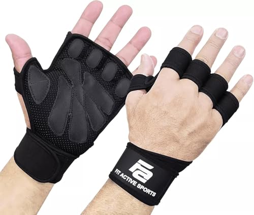 Fit Active Sports New Ventilated Weight Lifting Workout Gloves with Built-in Wrist Wraps for Men and Women - Great for Gym Fitness, Cross Training, Hand Support & Weightlifting. - size: Large