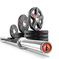 XMARK Olympic Weight Set | TEXAS STAR Weight Set Rubber-Coated Olympic Weight Set With XMARK BLACKSMITH Barbell Bar, Barbell Weight Set, Weights, Barbell - color: 08) Straight Bar & 65 lb Weight Set