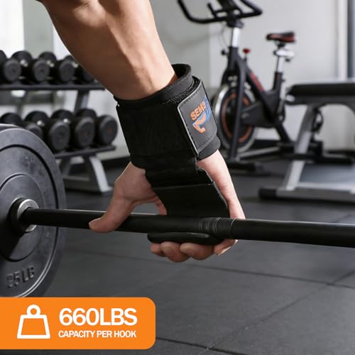 Weight Lifting Hooks (Pair), Heavy Duty Wrist Straps for Weightlifting, Hand Grip Support Lifting Hooks for Weight Lifting, Deadlifts, Pull Ups, Rows & Shrugs - color: Black