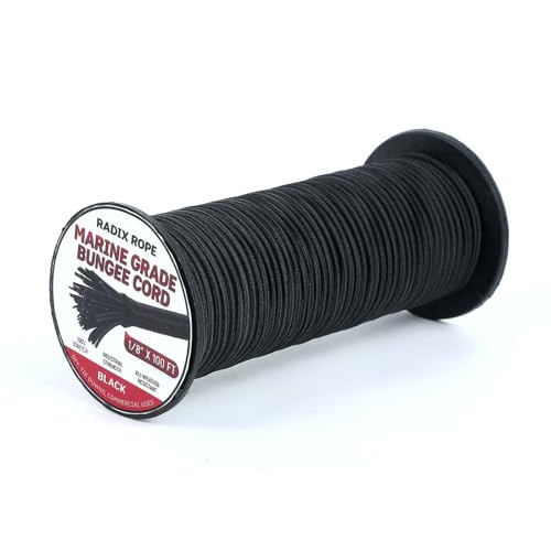 Marine Grade Bungee Cords Heavy Duty Outdoor - 1/8" x 100ft Bungee Cord Roll - 100% Stretch Elastic Cord and Absorbent Bungee Shock Cord for Kayak Deck, Camping, Crafting - size: 1/8" x 100ft