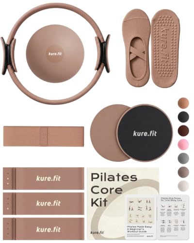 Pilates Kit for Women – Home Pilates Equipment Set with Ring, Ball & Resistance Bands | Pilates Starter Kit with Accessories in Gift Box - color: Mocha, style: Core Kit - 10PC