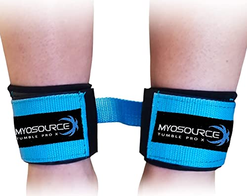 Myosource Kinetic Bands Tumble Pro X Ankle Straps Kit – Cheerleading Standing Tumbling Equipment, Gymnastics Backhandspring Trainer – Includes Flexibility Stunt Stretch Strap – Blue, Pink, Purple - color: Light Blue
