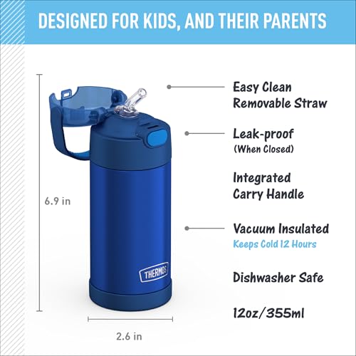THERMOS FUNTAINER Water Bottle with Straw, 12oz, Blue - color: Navy, size: 12 Ounces