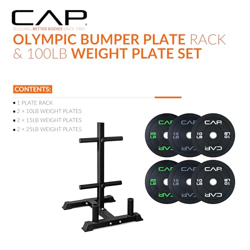 CAP 2-inch Olympic Bumper Plate Weight Set | 100-370 lbs | Multiple Colors | Storage Rack Optional - size: 100 lb - Set with Compact Rack, style: ECONOMY