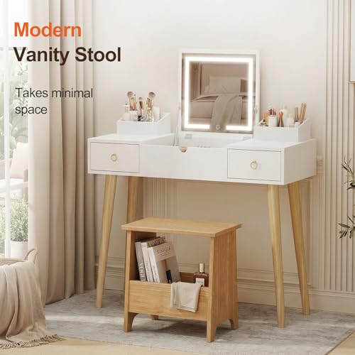 King Oasis Small Storage Stool with Flat Top, 15.7" Modern Footstool Ottoman for Living Room & Bedroom, Narrow Shoe Bench/Side Table for Entryway, Bathroom, Bedroom and Small Spaces, Light Oak Low - color: Light Oak Low