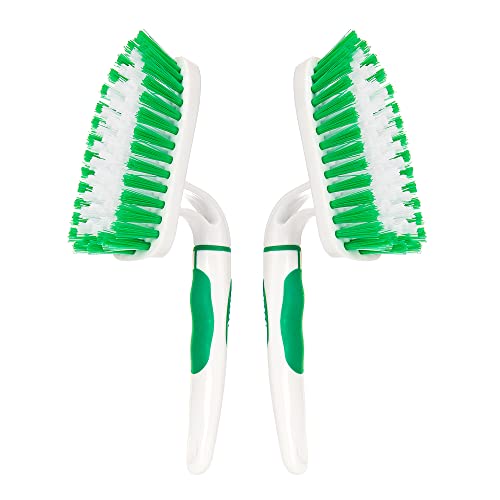 2-Pack Scrub Brush for Cleaning with Long Handle,Medium Firm Brush Bathroom Cleaning Supplies and Bathtub Cleaner and Shower Cleaning Brush,Multi-Scene Use for Kitchen or Carpet Brush,White&Green - color: Green+white