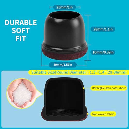 Silicone Chair Leg Floor Protectors with Felt, 16PCS Chair Leg Protectors for Hardwood Floors, Black Furniture Cup Chair Leg Covers to Protect Floors, Anti-Scratches&Noice(Round,Fit:1.1"-1.4") - size: L-16PCS-(Fit:1.1-1.4 inch)-Black
