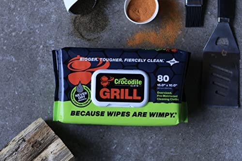 Crocodile Cloth Grill Wipes, 640 Count (8 Packs) – Extra-Large 15” x 10” Plant-Based Cleaning Cloths, Safe on Skin & Surfaces, Pre-Moistened with Aloe & Vitamin E - size: 80 Count (Pack of 8)