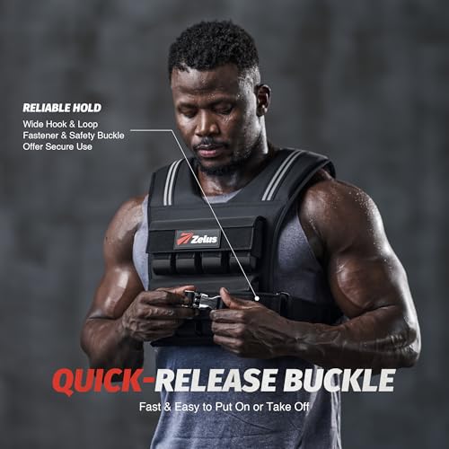 ZELUS Weighted Vest Men, 23lbs/36lbs/45lbs Adjustable Weight Vest with 10/16/20 removable Iron Weights and Reflective Strips, No-Bounce Design for Strength Training, Running, HIIT & Calisthenics - size: 36LB