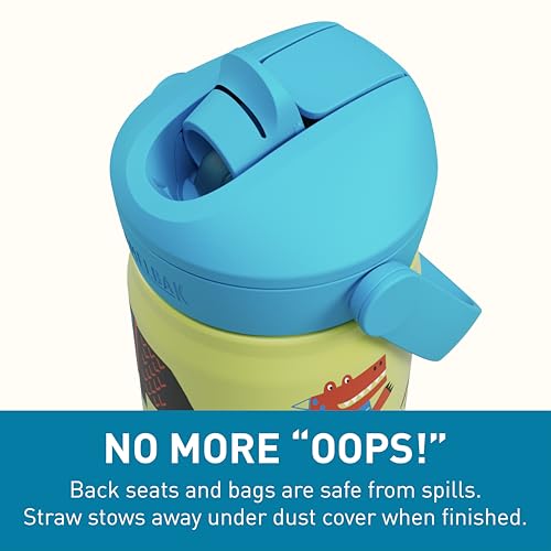CamelBak Thrive Flip Straw Kids Insulated Stainless Steel Water Bottle with Bite Valve, Spill Resistant Easy Sip Design for School and Play, 12oz, Dino Jam - color: Dino Jam