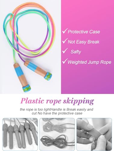 Jump Rope for Kids, Lorvain Adjustable Skipping Rope, Kids Jump Ropes with Wooden Handle for Girls Boys, Weighted Jumping Ropes for Fitness Workout Exercise Outdoor Fun Activity - color: Rainbow-2pcs