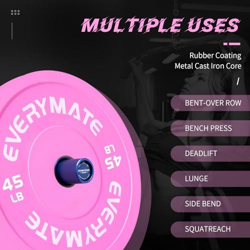 EVERYMATE Change Weight Plates 1.25LB 2.5LB 5LB Set Fractional Olympic Bumper Plates for Cross Training Steel Insert Strength Training - color: 45LBX1, size: Pink