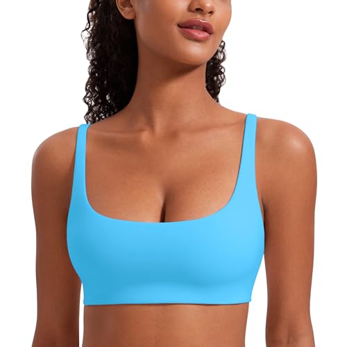 CRZ YOGA Butterluxe Square Neck Sports Bras | Light Support, Removable Pads, Yoga, Extremely Soft, Low Coverage, Adjustable Spaghetti Straps, for Women - color: Kayak Blue, size: XX-Small