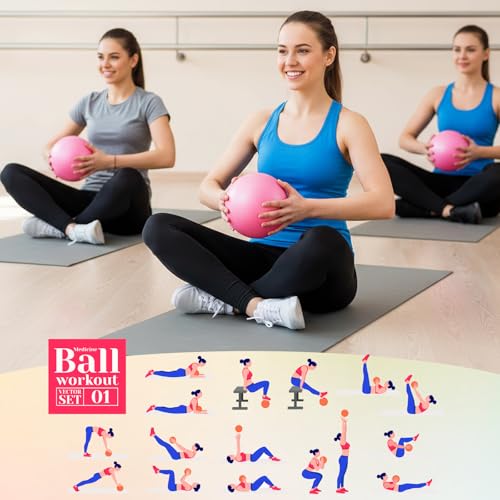 Aoriher 10 Pack 9 Inch Small Pilates Ball Bulk Mini Exercise Ball Portable Non-Slip Workout Yoga Balls with Air Pump for Stability, Barre, Fitness, Balance, Physical &Core, Gym Home Office Use - color: Solid Pink