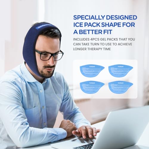 Comfpack Wisdom Teeth Ice Pack Head Wrap After Surgery, 4 Reusable Hot & Cold Therapy Gel Ice Packs for Face Swelling, TMJ, Chin, Oral Pain, Jaw Pain, Dark Blue - color: Dark Blue