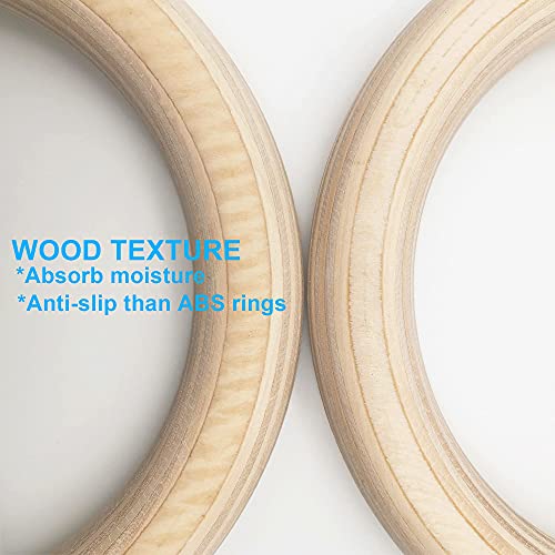 Wood Gymnastic Rings with Adjustable Number Suspension Trainer Straps with Cam Buckle 15ft Olympic Rings 32/28mm Heavy Duty 1543/992lbs for Pull Up Bar Workout Exercise Gym Hanging Rings Indoor - color: 28mm ring only(no straps)