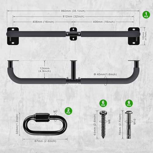 SELEWARE Heavy Duty Wall Mount Pull Up Bar, Joist Mount Chin Up Bar for Doorway, Sturdy Steel Construction, w/Resistance Band Hooks, Fits 32"/36" Wall Studs for Home Gym Strength Training - size: A: 32" x 1.6" Dia Grip