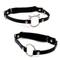 Adjustable Elastice 2 Rows Leather Leg Harness Garter Belt Punk Gothic Thigh Ring Garter - color: Black With Ring & Cat