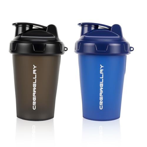 2 Pack Shaker Bottles for Protein Mixes, 17 oz Small Protein Shaker Bottle with Handle, Gym Shaker Cups with Blending Ball for Pre Workout, BPA-Free & Dishwasher Safe (Black, Blue) - color: Black,Blue