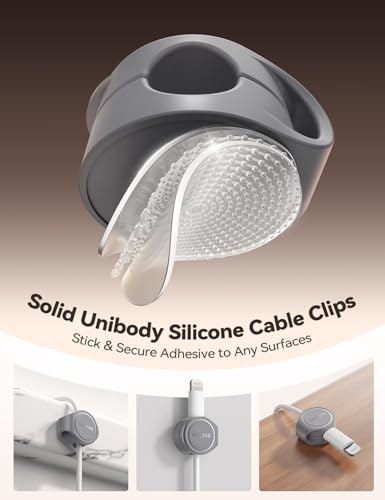 8-Pack Cord Organizer Magnetic Cable Clips, Desk Cable Management Wire Hider, FLYLEAD Silicone Cord Holder for Nightstand, Cable Organizer for Office Workspaces Desktop Organization Home Accessories - color: Grey