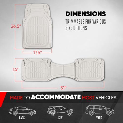 Motor Trend FlexTough LITE Rubber Car Mats Full Set - All Weather White Floor Mats for Trucks, Cars & SUVs - Automotive White Car Floor Mats for Cars Interior Accessories Universal Trim-to-Fit - color: White, style: Full Set
