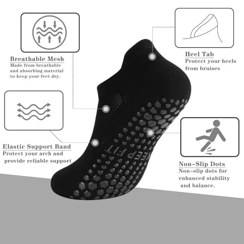 loudashuaiqi Grip Pilates Socks Non Slip Athletic Yoga Socks with Grips for Women Grippy socks for Hospital Workout Barre - style: Black*5