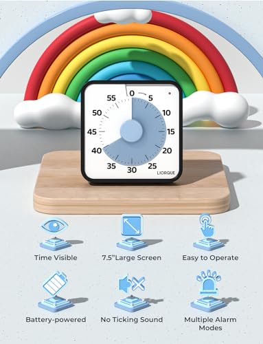 LIORQUE 60 Minute Visual Timer for Kids and Adults, Non-Ticking 7.5 Inch Large Visual Countdown Timers for Classroom Desk Countdown Clock with Magnetic Backing, Kids Pomodoro Timer Clock - color: Blue