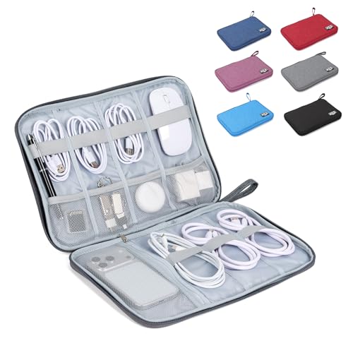 Large Slim Cable Organizer Travel Case, Single-Layer Electronic Accessories Pouch for Chargers, Cords, Power Bank, Mouse and SD Cards, 12.6 x 9.45 x 1.57 Inches - color: gray, size: L