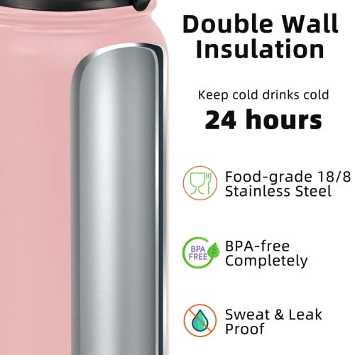 Fanhaw 20 oz Insulated Stainless Steel Water Bottle with Anti-Dust Chug Lid, Leakproof Vacuum Metal Everyday Use Bottle for Kids, Teens & Adults, Back to School Essentials (Pink) - color: Pink, style: 20 Ounces