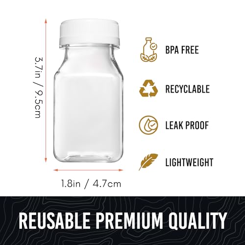Norcalway 4 Oz Small Plastic Bottles with Black Caps for Liquids - Ginger Shot Lids, Wellness Juice Freezer Safe, Leak Proof, Food Grade 4 Oz 6 Pack, white - size: 4 OZ / 6 PACK