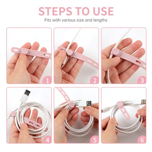 Oligei 25 Pcs Silicone Cable Ties, Cable Ties Reusable, High Elasticity Cord Wraps for Electrical Cords, Cord Organizer for Earphone, Phone Charger(Pink) - color: 25p∣pink
