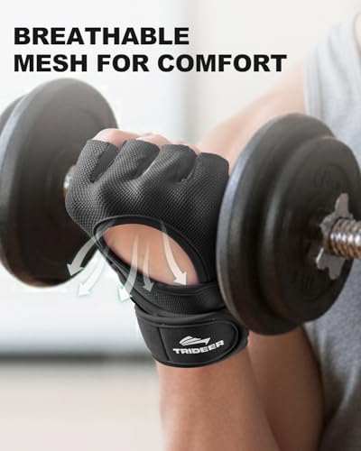 Trideer Weight Lifting Gloves for Women Men with Wrist Support, Workout Gloves Women Full Palm Protection for Gym Training, Fitness, Weightlifting & Pull Ups - color: Black, size: Small