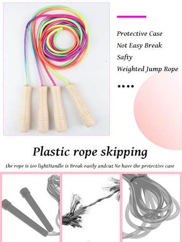 Jump Rope for Kids, Lorvain Adjustable Skipping Rope, Kids Jump Ropes with Wooden Handle for Girls Boys, Weighted Jumping Ropes for Fitness Workout Exercise Outdoor Fun Activity - color: Colorful-2pcs