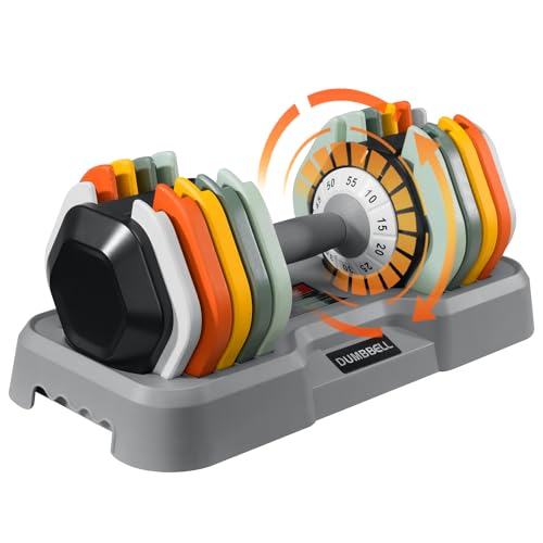 AOTOB Adjustable Dumbbell Set 25/55 Lbs (Pair), Fast Weight Adjustment with Anti-Slip Turning Handle, Space-Saving for Home Gym, Strength Training Equipment for Men & Women - color: 55lbs Colorful-Single