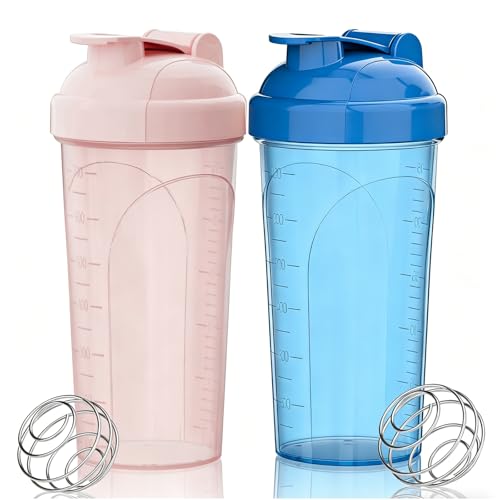 2 Pack 28oz Protein Shaker Bottles, Leakproof BPA Free Gym Mix Cups - color: Pink+Blue
