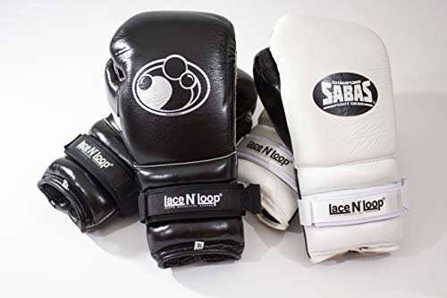 Lace N Loop Straps (Pair) - Lace-Up Boxing Glove Converter - color: Black (White Logo)