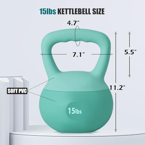sogesfurniture Soft Kettlebells,Safe Strength Training Kettlebells,Iron Sand Filled Weights Strength Training Kettlebells,Fitness Soft Kettlebells for Women Men Children - color: 15LBS-Mint Green
