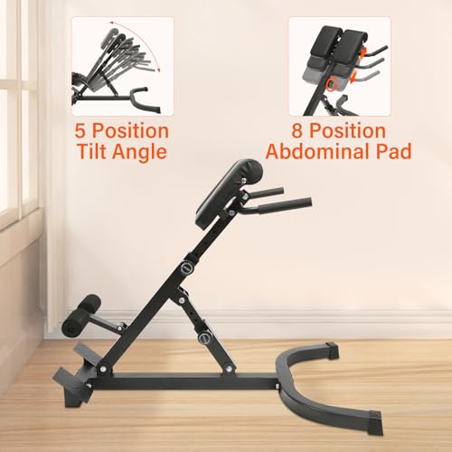 Roman Chair Back Extension Weight Bench Ab Machine Foldable Angle Height Adjustable Sit up Exercise Multi-Functional Workout Home Gym Exercise Equipment Inversion Table for Fitness - color: Black Adjustable