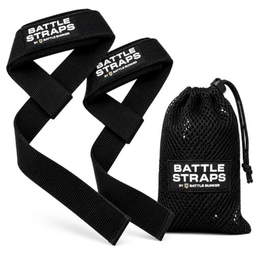 Battle Bunker Lifting Wrist Straps for Weightlifting - Deadlifts & Pull-Ups | Improve grip strength during strength training.Reduce wrist pain with these cotton lifting straps,gym straps for men & women - color: Black