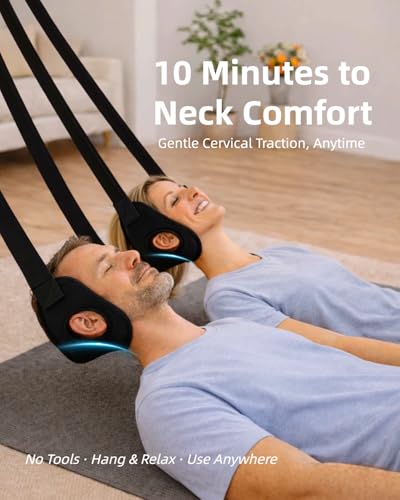 Durchbruch Neck Stretcher Hammock for Neck Pain Relief & Tension, 3-Level Adjustable Cervical Traction Device with Removable Cushions, Silicone Protectors, Eye Mask, Earplugs & Storage Bag
