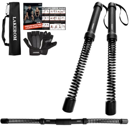 Ropeless Battle Ropes (2-in-1) Elatic Fitness Bar,Cordless Battle Ropes Sticks with Exercise Guide,Portable Home Gym Equipment for HIIT,Strength Low-Impact Workouts for Men & Women Black - color: Black