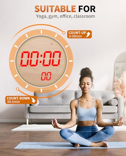 12" Large Digital Wall Mount Clock, Count Down Timer, Alarm, Big LED, 12 RGB Color, Temperature for Living Room Classroom Desk (Bamboo Elements) - style: Bamboo Elements
