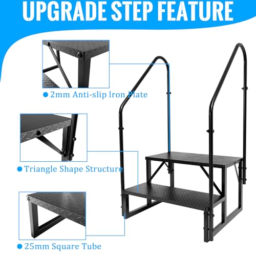 RV Step Stool, 2 Step Ladder, Hot Tub Steps with 2 Handrails, Heavy Duty Ladder Shelf Bookcase, 5th Wheel RV Mobile Home Stairs for Camper/Porch/SPA Pool/Pet Stairs(1 Pack) - style: 2 Step 2 Handrails