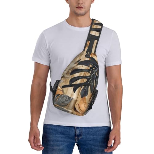 Wooden Leaf Motif Sling Bag for Women Men Lightweight Travel Sling Backpack Adjustable Shoulder Chest Bags Unisex Crossbody Backpacks for Outdoor Gym Cycling Hiking Daypack