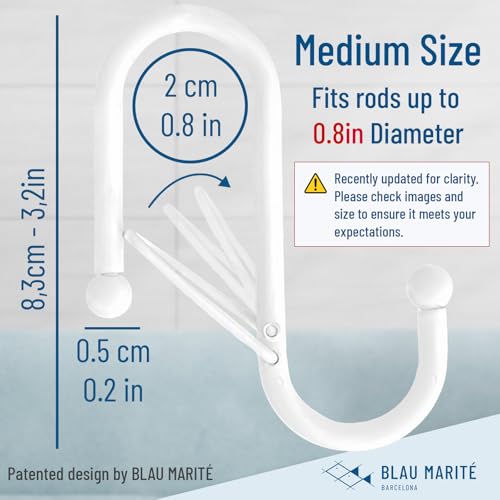 10-Pack Metal S Hooks for Hanging – Heavy-Duty S-Shaped Hooks with Safety Buckle – Fits Bars up to 0.8 in – Anti-Drop S-Hooks for Kitchen, Bathroom, Closet & Pot Racks – White (Medium) - color: White, size: Medium - 0.8In Diameter