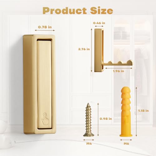 Folding Coat Hooks, 2Pcs Foldable Heavy Duty Wall Hooks Zinc Alloy No Rust Fold Up Hooks for Coat, Towel, Key, Hat, Bag, Jacket, Backpack. (Gold) - color: Gold, size: 2