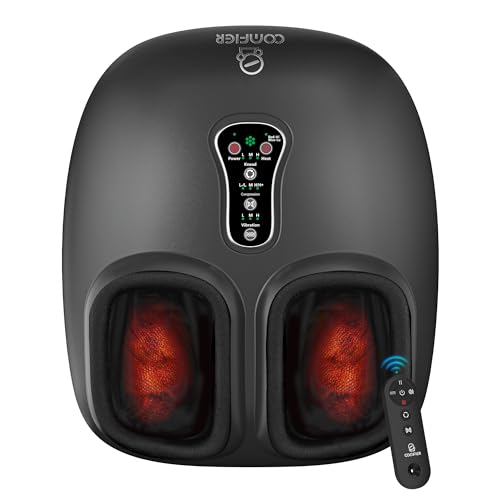 Shiatsu Foot Massager with Heat, Compression, Vibration Remote Control | 2026 Upgraded Biger Size 13, for Neuropathy, Plantar Fasciitis Relief, 5 Compression Levels, 3 Kneading Speeds, 2 Heat Levels - color: Matte-black