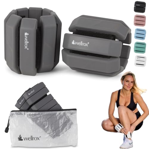Wellrox Weighted Bangles – Adjustable Ankle and Wrist Weights for Women & Men – Set of Ankle Weights 2 lbs (1 lb Each Wrist Weight) | Weighted Arm Bands for Pilates, Yoga, Running & Walking - color: Slate Grey