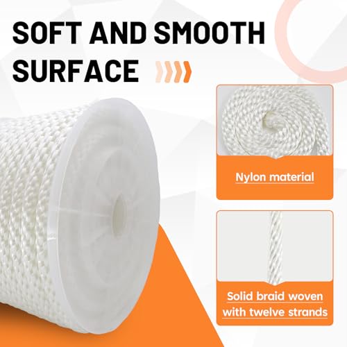 SDHUATUO 1/2 Inch Nylon Solid Braided Rope, 100FT Polyester Cord White | 2860 lbs, UV Resistant & Wearproof, Soft Flexible Rope for Swings, Camping Tent, Flagpole, Marine and Outdoor Twine, Boating - color: White, size: 1/2''-100ft